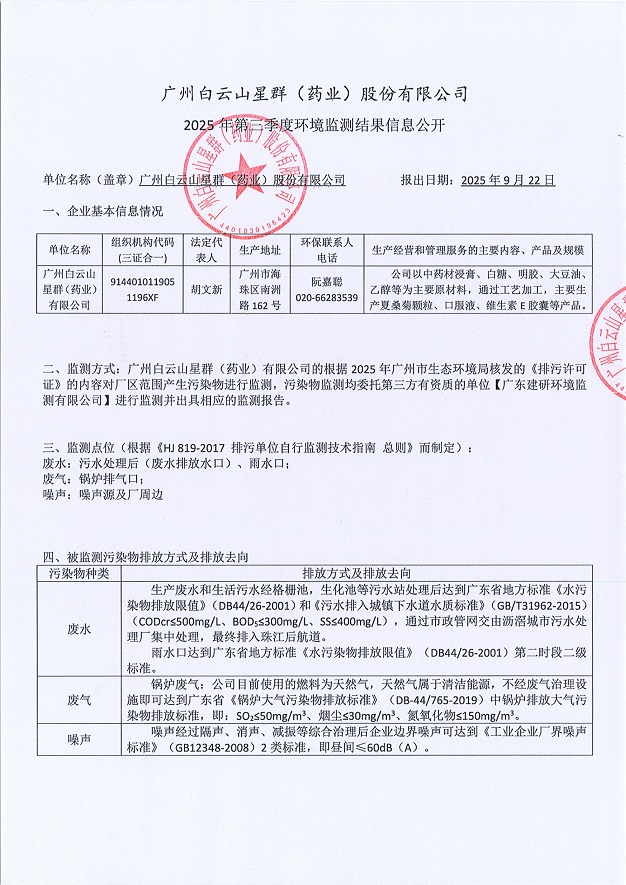 星群2025年第三季度網(wǎng)上監(jiān)測信息公開